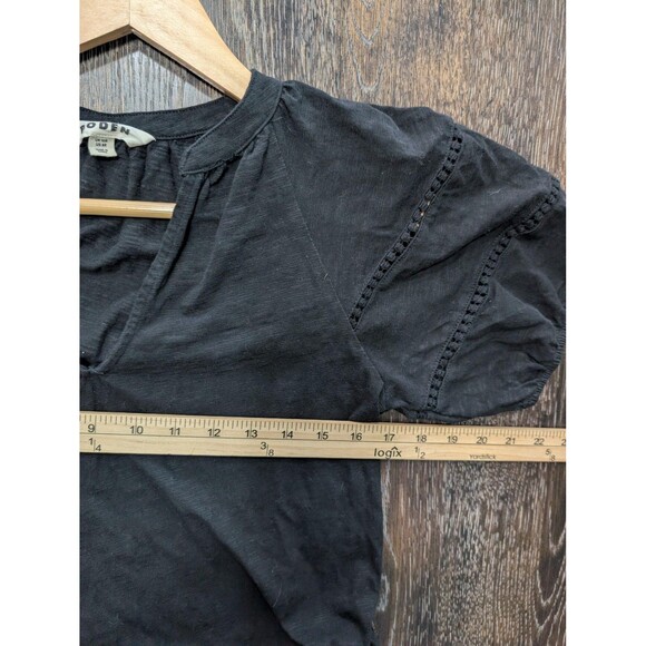 Boden Dress Womens 6 Black Puff Sleeve V Neck Cotton Tie Waist Boho Lace Eyelet - Picture 5 of 6